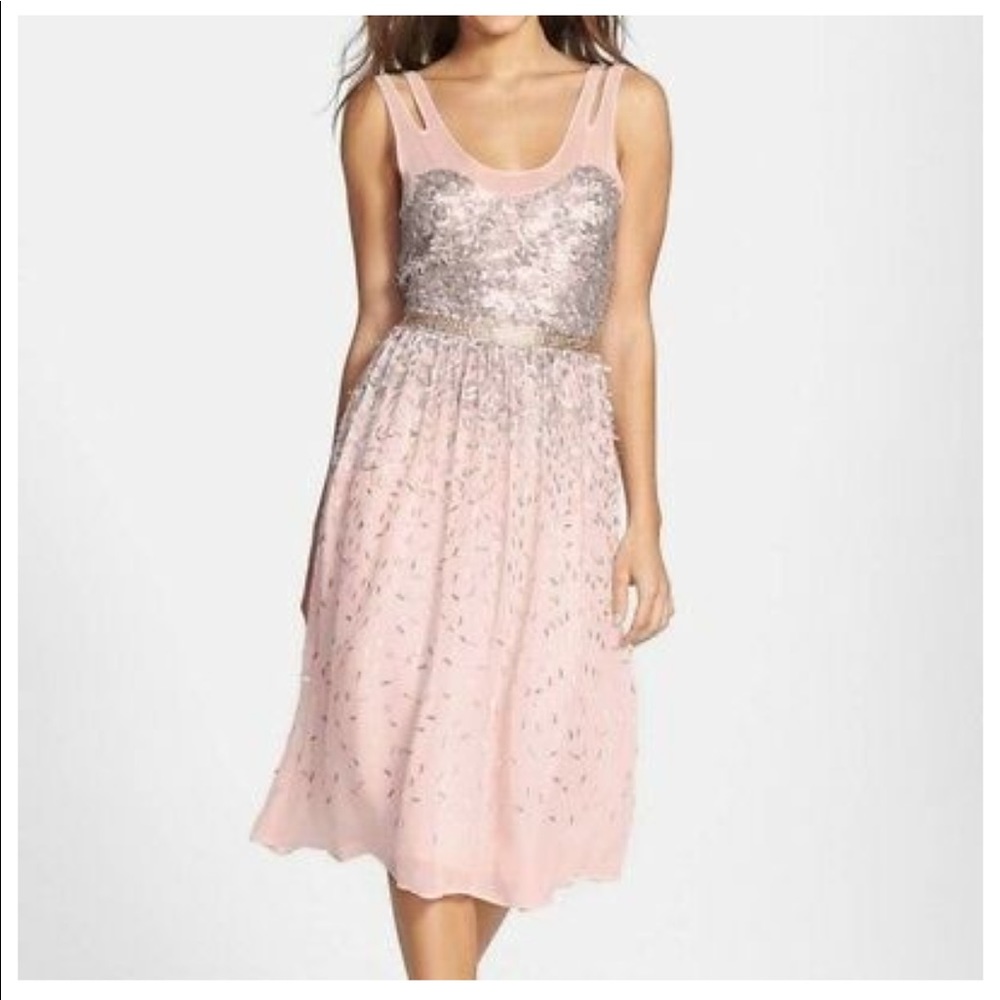 French Connection Pink and Silver Midi Dress